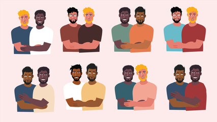 Diverse group of men standing portraits friendly casual illustration