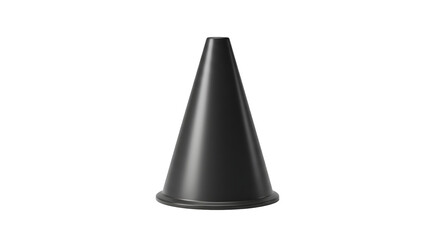Black traffic cone isolated on white background for road safety and construction, perfect for safety presentations and instructional materials