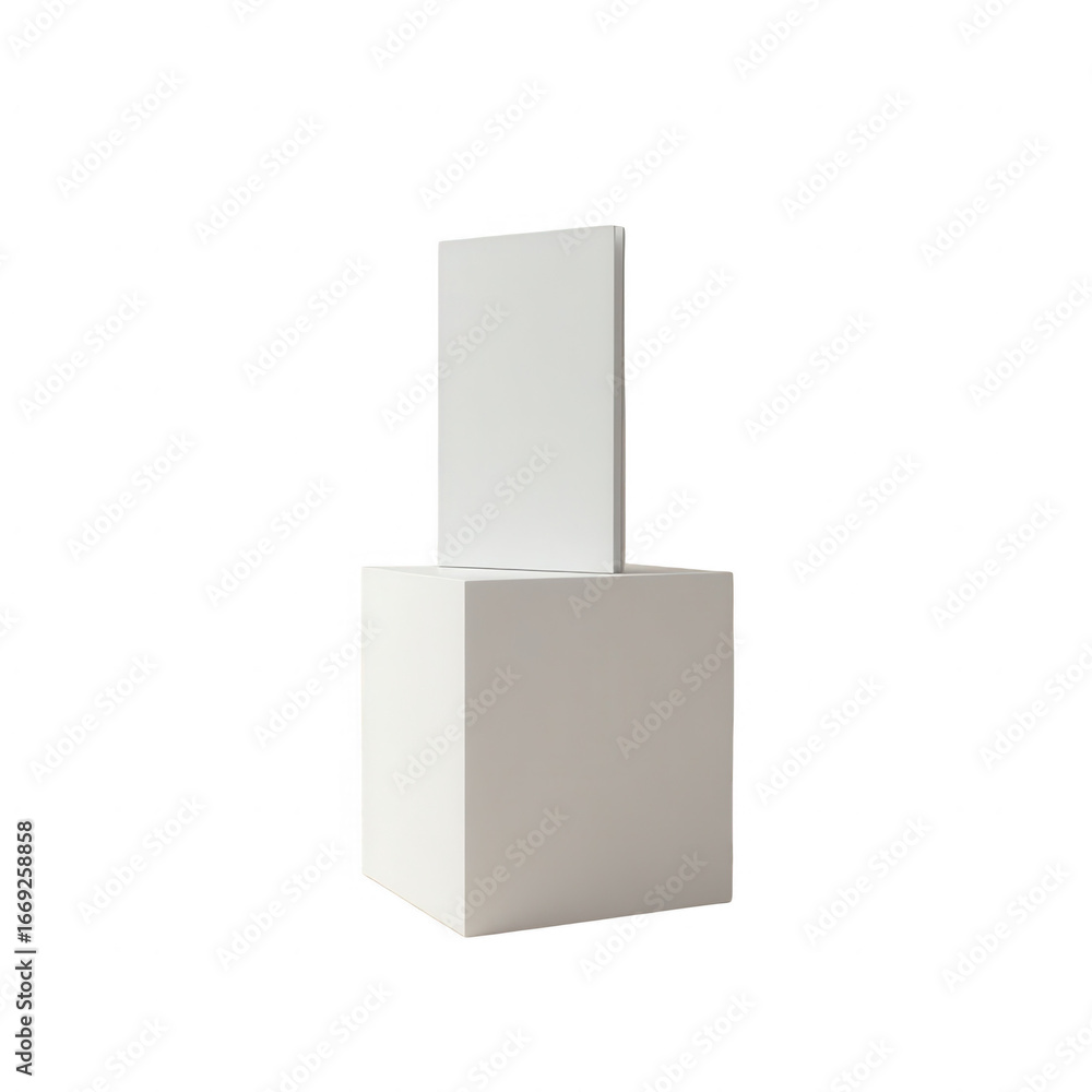 Poster simple white geometric shapes create a clean and modern display.