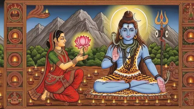 Shiva and Parvati A Vibrant Hartalika Teej and Pradosh Vrat Illustration with Sharad Navratri Significance