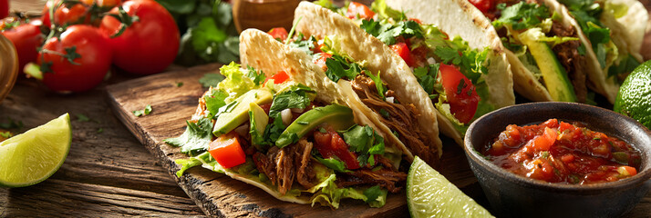 Vibrant Zesty Tacos Burstig with Flavor and Color onRustic Table