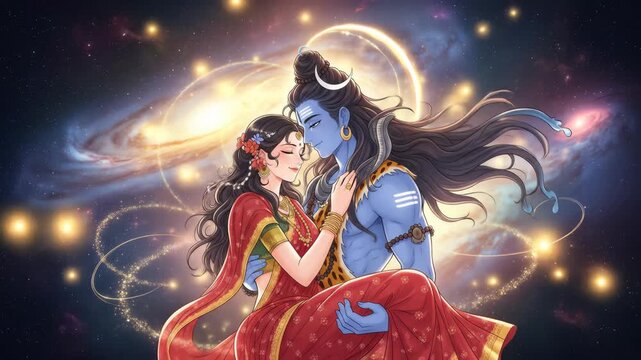 Shiva and Parvati A Celestial Embrace for Hartalika Teej, Pradosh Vrat, and Sharad Navratri
