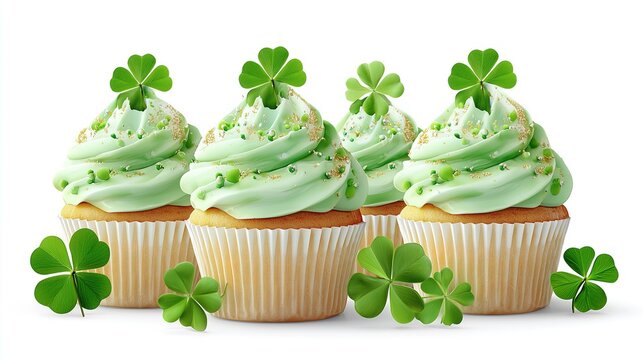 St. patrick's day cupcakes with shamrock decorations and green frosting