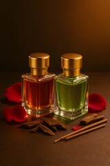 Luxury Arabian Attar Bottles with Rose Petals and Oud