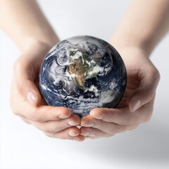 Hands holding earth: unity and protection concept