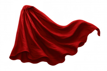 Waving red superhero cape with transparent background, perfect for compositing and adding a heroic touch