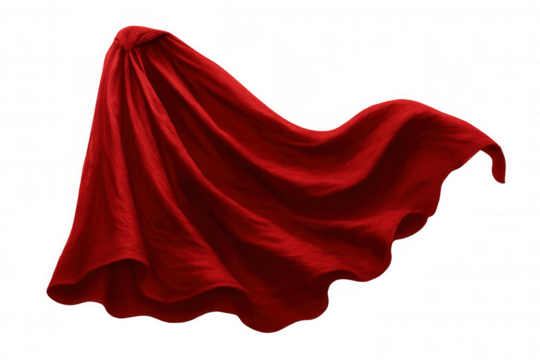 Waving red superhero cape with transparent background, perfect for compositing and adding a heroic touch