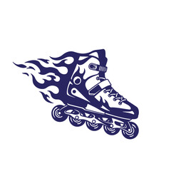 Dynamic inline roller skate graphic with speed flames on a clean white background