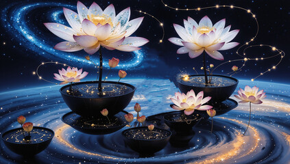 Celestial ink garden glows with cosmic charm—fluid forms, soft light, and dreamy visual magic.