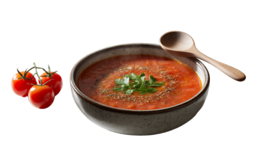 Hot Tomato Soup Bowl, Steaming Food, Red Vegetable, Wooden Spoon, Culinary Photography, Gastronomy, Healthy Recipe, Diet Meal,  