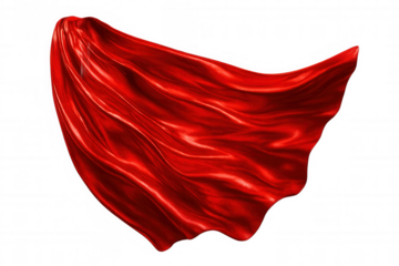 Waving red silk cloak isolated on transparent background, perfect for compositing and adding a touch of elegance or superhero vibe