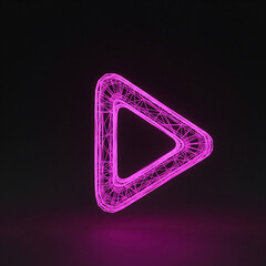 光る線で構成された、ネオン風の再生ボタンのイラスト。メディア、再生、ビデオ、音楽、ネオン、光、テクノロジー。

