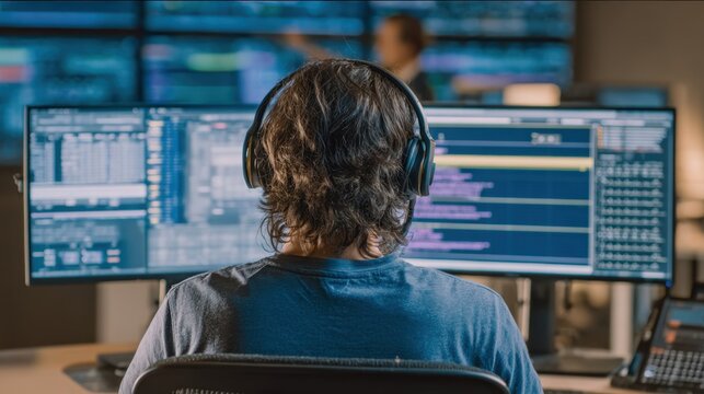 Medium shot of a team member preparing retrain protocols on a workstation the scenes soft focus isolating the detailed alert triage activities.