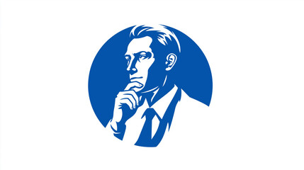 Obraz premium Thinking Man Icon in Blue Circle for Thought, Business, Design