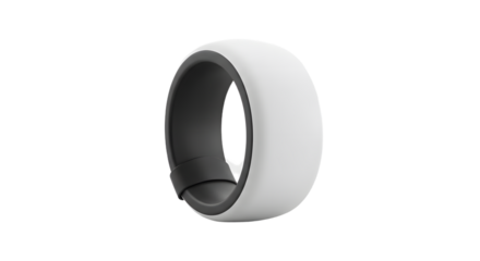Modern white smart ring with black inner lining isolated on white background, advanced wearable technology device