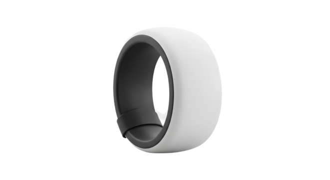 Modern white smart ring with black inner lining isolated on white background, advanced wearable technology device