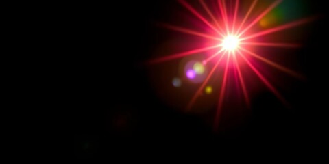 Intense, multicolored lens flare bursts across a pure black backdrop,  black background,  light burst