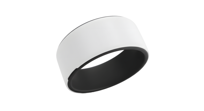 White smart ring technology wearable device isolated on black background, modern gadget concept