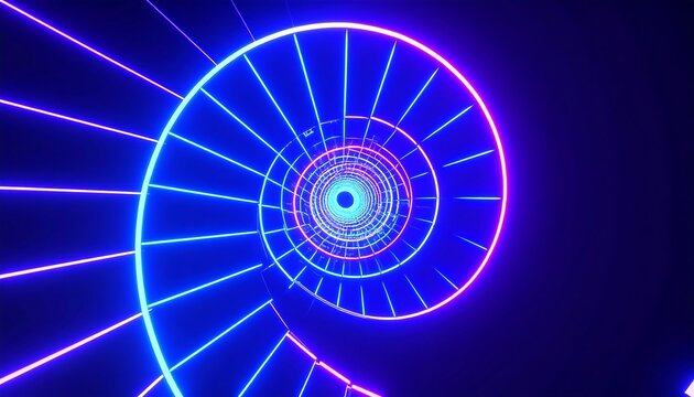 Neon Spiral Tunnel with Abstract Background.