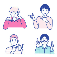 色々な方向を指差す若い男性のイラスト素材