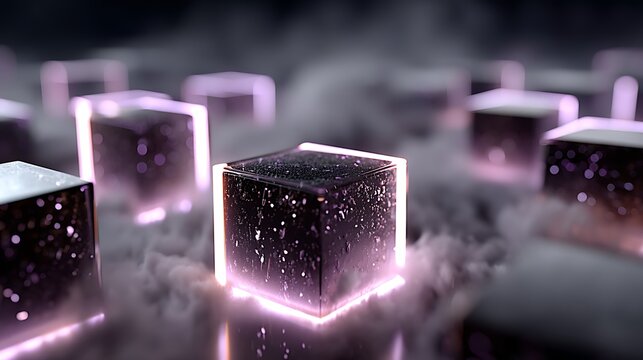 Futuristic neon cubes in dark fog high resolution Wallpaper