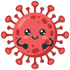 Obraz premium Red virus character with cute face flat cartoon vector illustration on white background