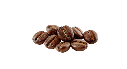 Fototapeta premium Roasted Coffee Beans Close Up Studio Shot, Brown Coffee Beans on White Background, Aromatic Coffee Beans Texture, Coffee Bean Product Photography