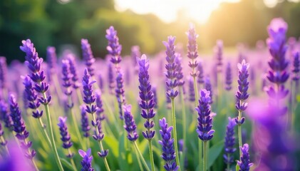 Obraz premium A breathtaking field of vibrant purple lavender flowers swaying gently in the summer breeze The image captures the essence of serenity and natural beauty , relaxation, violet