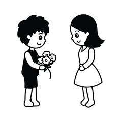 Anime boy proposing to girl with roses romantic scene