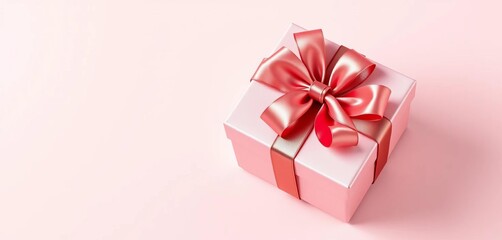 Obraz premium Elegant gift box with satin ribbon on pastel background, conveying joy and anticipation, festive, surprise