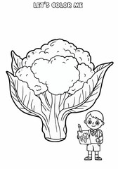 Drawing page of fresh cauliflower for children
