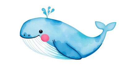 Obraz premium Friendly watercolor whale with spout, isolated on white, playful, nature