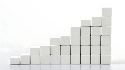 Staircase of White Cubes Showing Upward Trend on White Background block building block