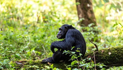 Obraz premium Chimpanzee seated in a lush forest