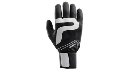 Black and white goalkeeper glove isolated on black background, perfect for sports or soccer imagery