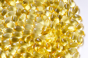 Softgel capsules of Vitamin D3 supplements, commonly used to support bone health, immunity, and overall wellness.