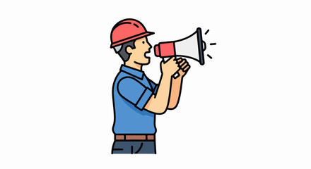Construction Worker Using Megaphone.