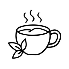 Herbal tea in a cup with steam and mint leaves on white background  