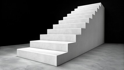 Modern white staircase with concrete floor and dark background stairs steps