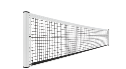 Close-up of a tennis net isolated on white background, sports equipment perfect for tennis tournaments and training