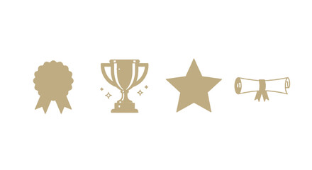 Golden Achievement Icons Depicting Success, Awards, and Recognition for Educational Programs, Corporate Rewards, and Personal Milestones