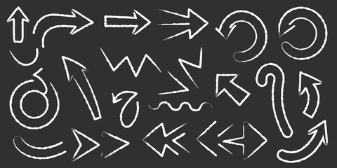 White Chalk Arrows and Shapes on Black Background Hand Drawn Style sketch