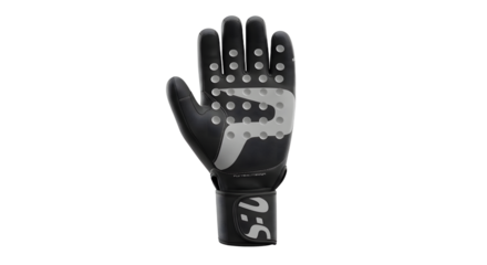 Black goalkeeper glove with grip dots isolated on white background, ideal for soccer players and sports safety