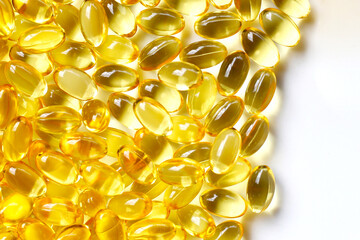 Softgel capsules of Vitamin D3 supplements, commonly used to support bone health, immunity, and...