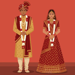 Traditional Indian Bride and Groom Wedding Vector Illustration