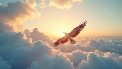 A lone bird soars through a vast, cloudless sky, wings outstretched, symbolizing boundless freedom and limitless potential The image evokes a sense of escape and liberation , wildlife, limitless