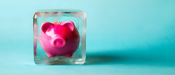 Frozen Piggy Bank in Ice Cube Concept Image