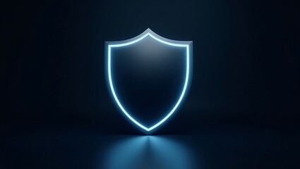 Fototapeta premium Vibrant blue neon shield symbol representing robust digital security, data protection, and online privacy in a modern, abstract technological context