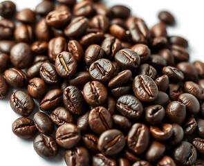 Obraz premium Close-up of freshly roasted dark brown coffee beans, perfect for a rich and aromatic morning brew, highlighting their texture and readiness for grinding