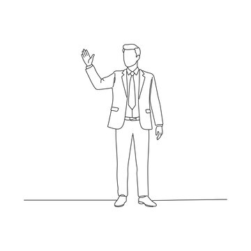 recommend clip art: Illustration of a businessman waving hand suit tie formal drawing line art 